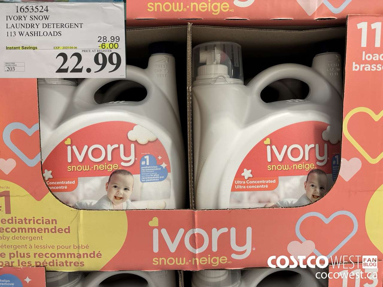1653524 IVORY SNOW LAUNDRY DETERGENT 113 WASHLOADS ($6.00 INSTANT SAVINGS EXPIRES ON 2025-04-06) $22.99