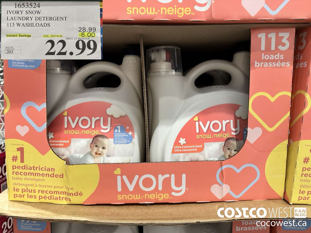 1653524 IVORY SNOW LAUNDRY DETERGENT 113 WASHLOADS ($6.00 INSTANT SAVINGS EXPIRES ON 2025-04-06) $22.99