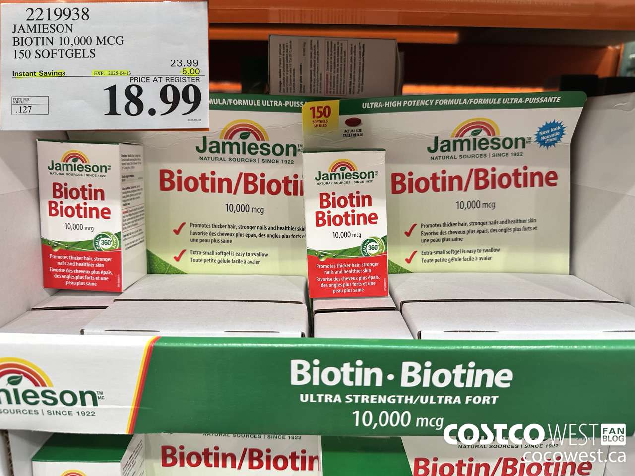2219938 JAMIESON BIOTIN 10,000 MCG 150 SOFTGELS ($5.00 INSTANT SAVINGS EXPIRES ON 2025-04-13) $18.99
