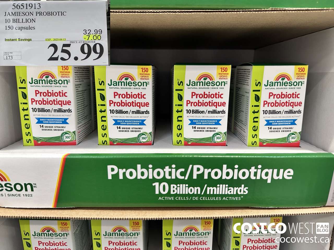 5651913 JAMIESON PROBIOTIC 10 BILLION 150 COUNT ($7.00 INSTANT SAVINGS EXPIRES ON 2025-04-13) $25.99