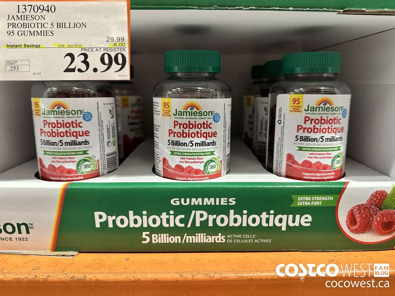 1370940 JAMIESON PROBIOTIC 5 BILLION 95 GUMMIES ($6.00 INSTANT SAVINGS EXPIRES ON 2025-03-02) $23.99