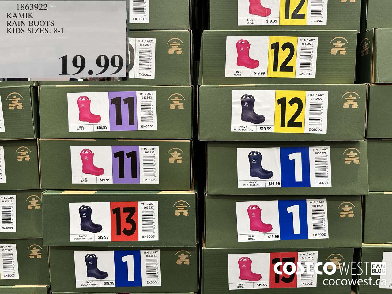 1863922 KAMIK RAIN BOOTS KIDS SIZES 8-1 $19.99