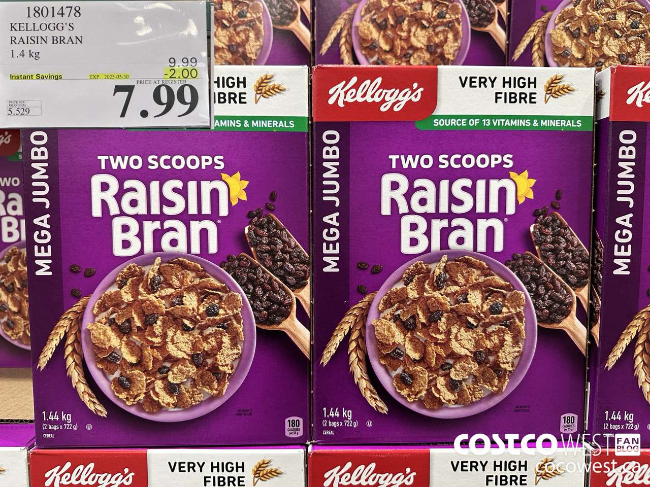 1801478 KELLOGG'S RAISIN BRAN 1.4KG ($2.00 INSTANT SAVINGS EXPIRES ON 2025-03-30) $7.99