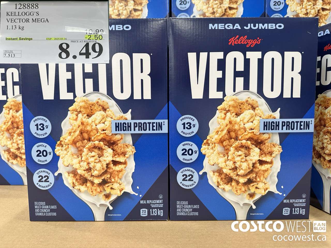 128888 KELLOGGS VECTOR MEGA 1.13KG ($2.50 INSTANT SAVINGS EXPIRES ON 2025-03-16) $8.49