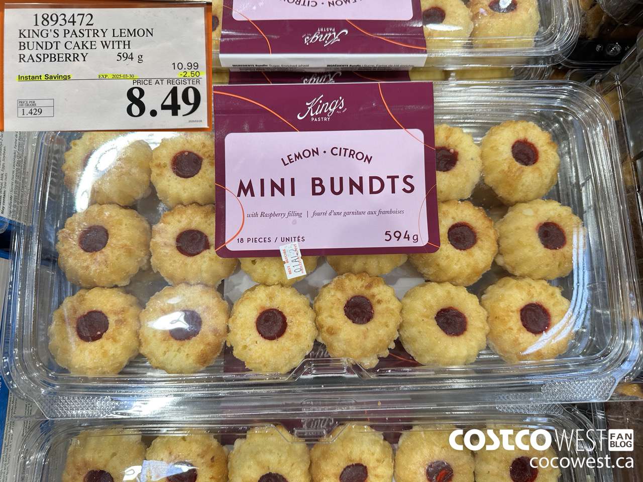 1893472 KING'S PASTRY LEMON BUNDT CAKE WITH RASPBERRY 594G ($2.50 INSTANT SAVINGS EXPIRES ON 2025-03-30) $8.49