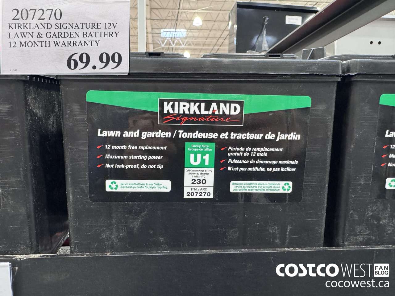 207270 KIRKLAND SIGNATURE 12V LAWN & GARDEN BATTERY 12 MONTH WARRANTY $69.99