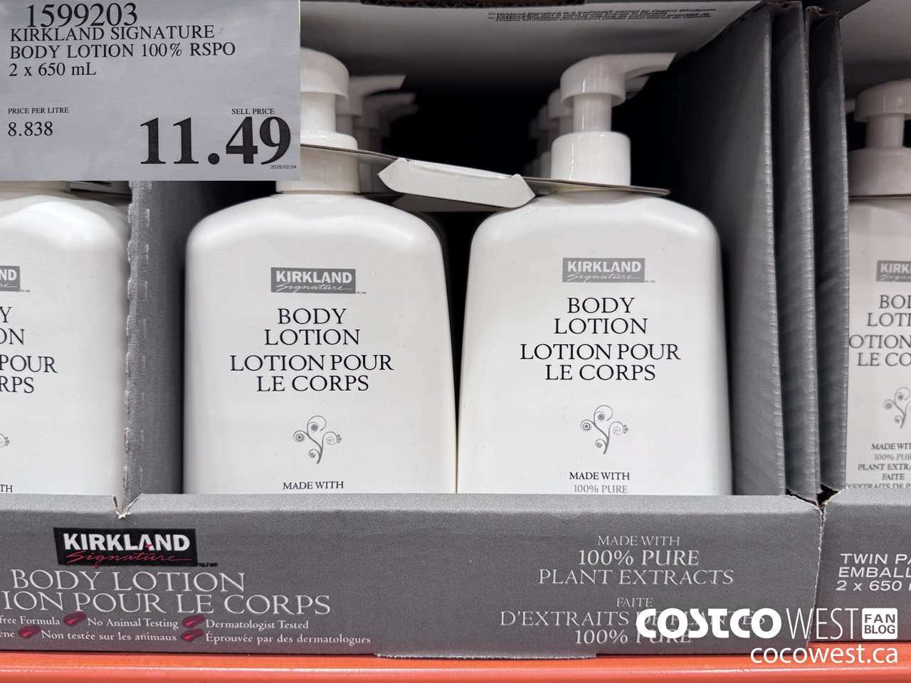 1599203 KIRKLAND SIGNATURE BODY LOTION 100% RSPO 2 X 650 ML $11.49