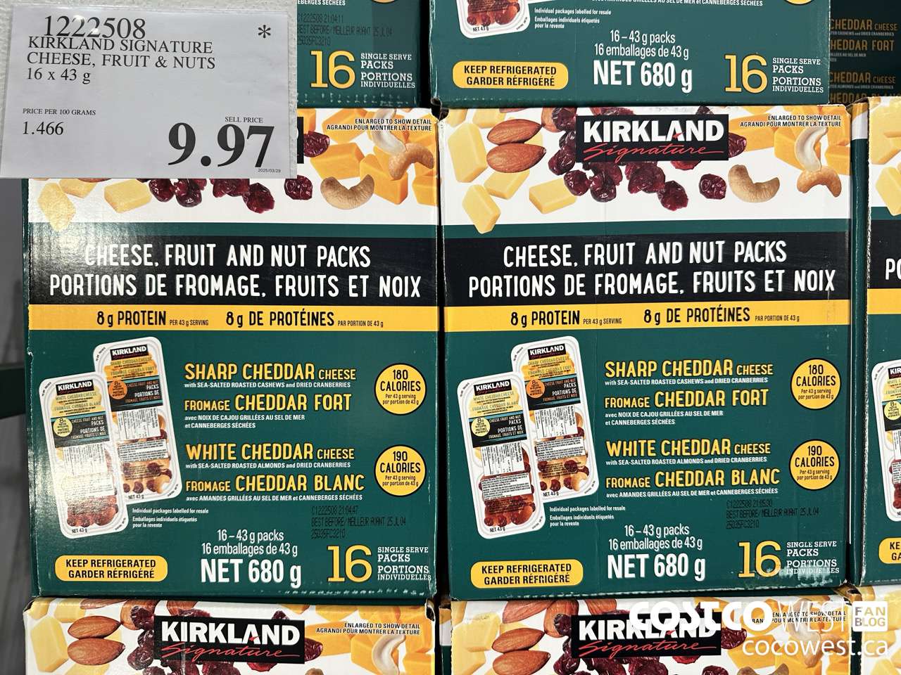 1222508 KIRKLAND SIGNATURE CHEESE, FRUIT & NUT PACKS 16 X 43G $9.97