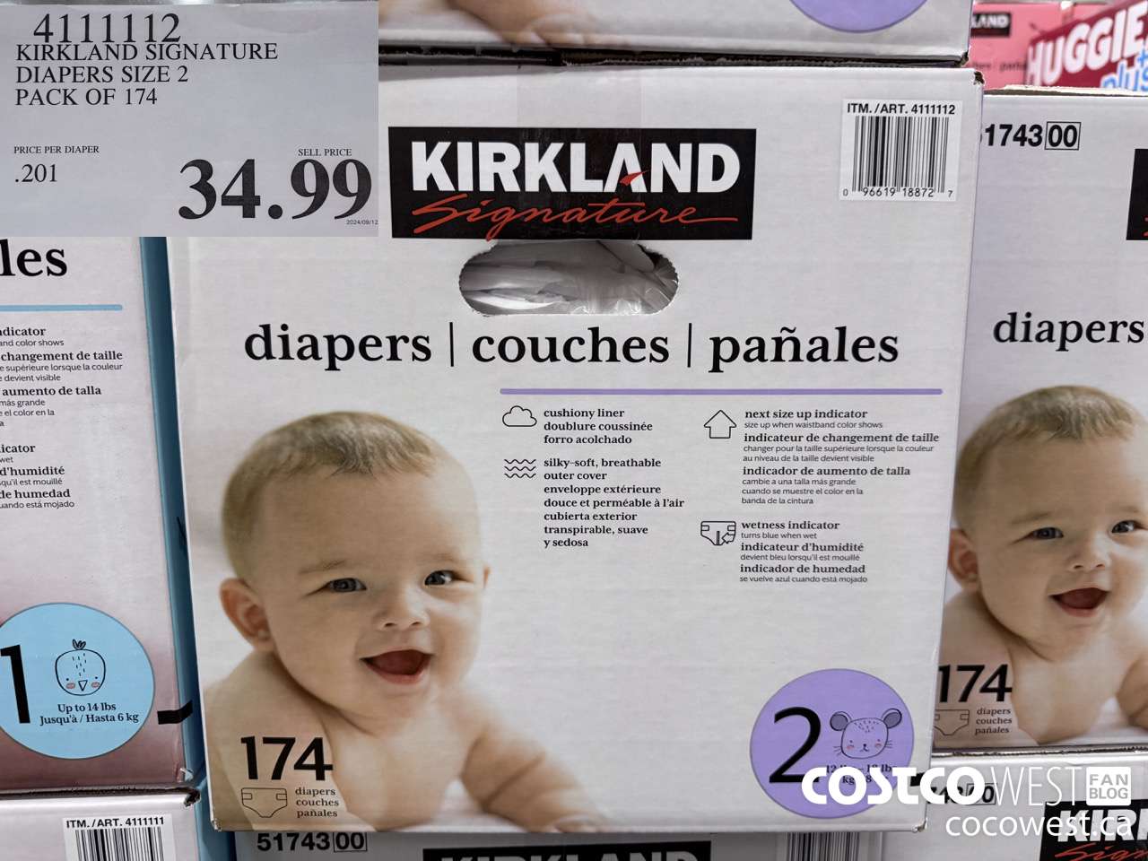 4111112 KIRKLAND SIGNATURE DIAPERS SIZE 2 PACK OF 174 $34.99
