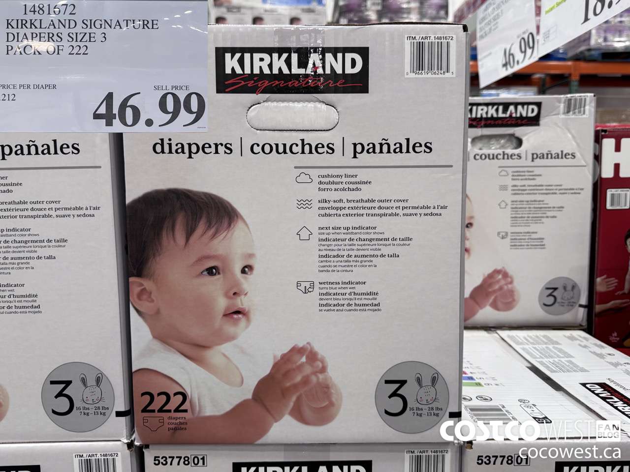 1481672 KIRKLAND SIGNATURE DIAPERS SIZE 3 PACK OF 222 $46.99