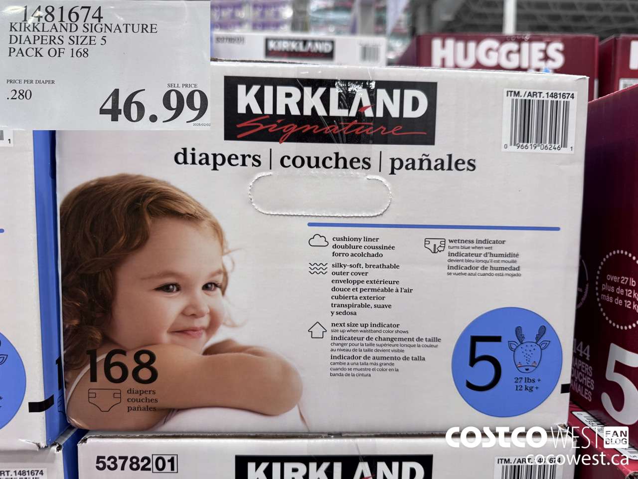 1481674 KIRKLAND SIGNATURE DIAPERS SIZE 5 PACK OF 168 $46.99