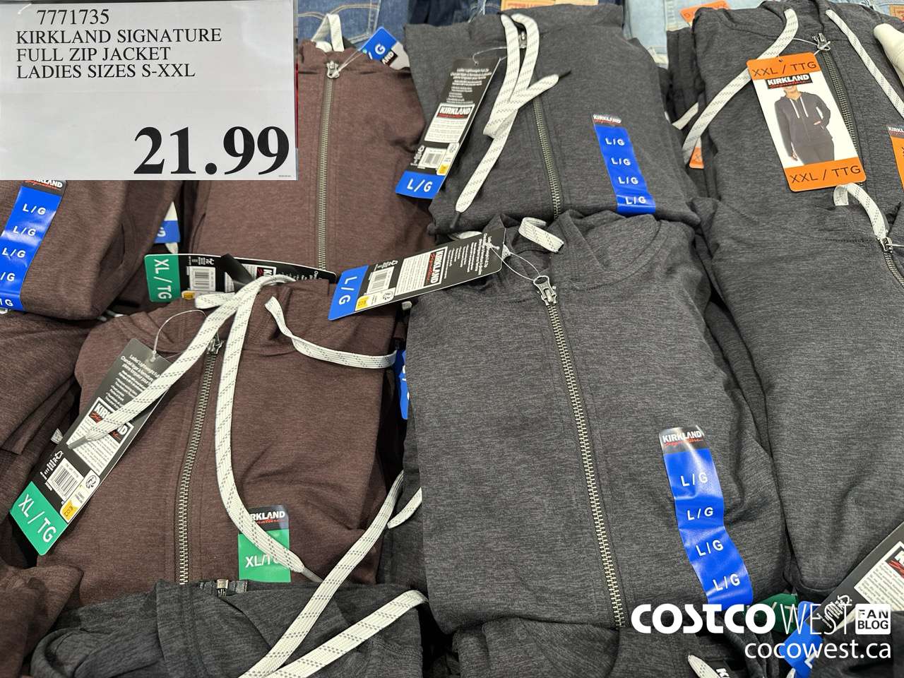 7771735 KIRKLAND SIGNATURE FULL ZIP JACKET LADIES SIZES S-XXL $21.99