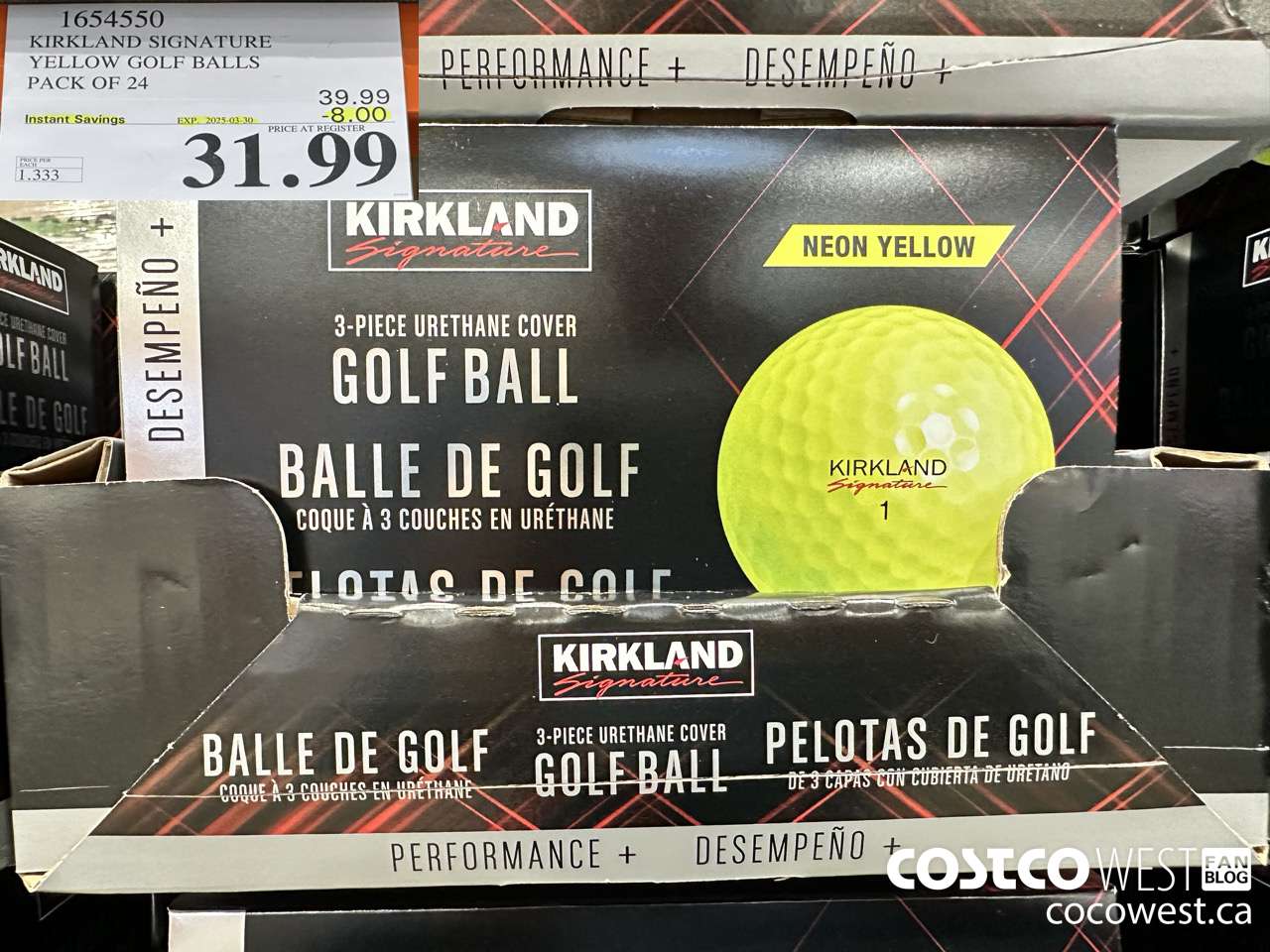 1654550 KIRKLAND SIGNATURE GOLF BALLS V3.0 PACK OF 24 YELLOW ($8.00 INSTANT SAVINGS EXPIRES ON 2025-03-30) $31.99