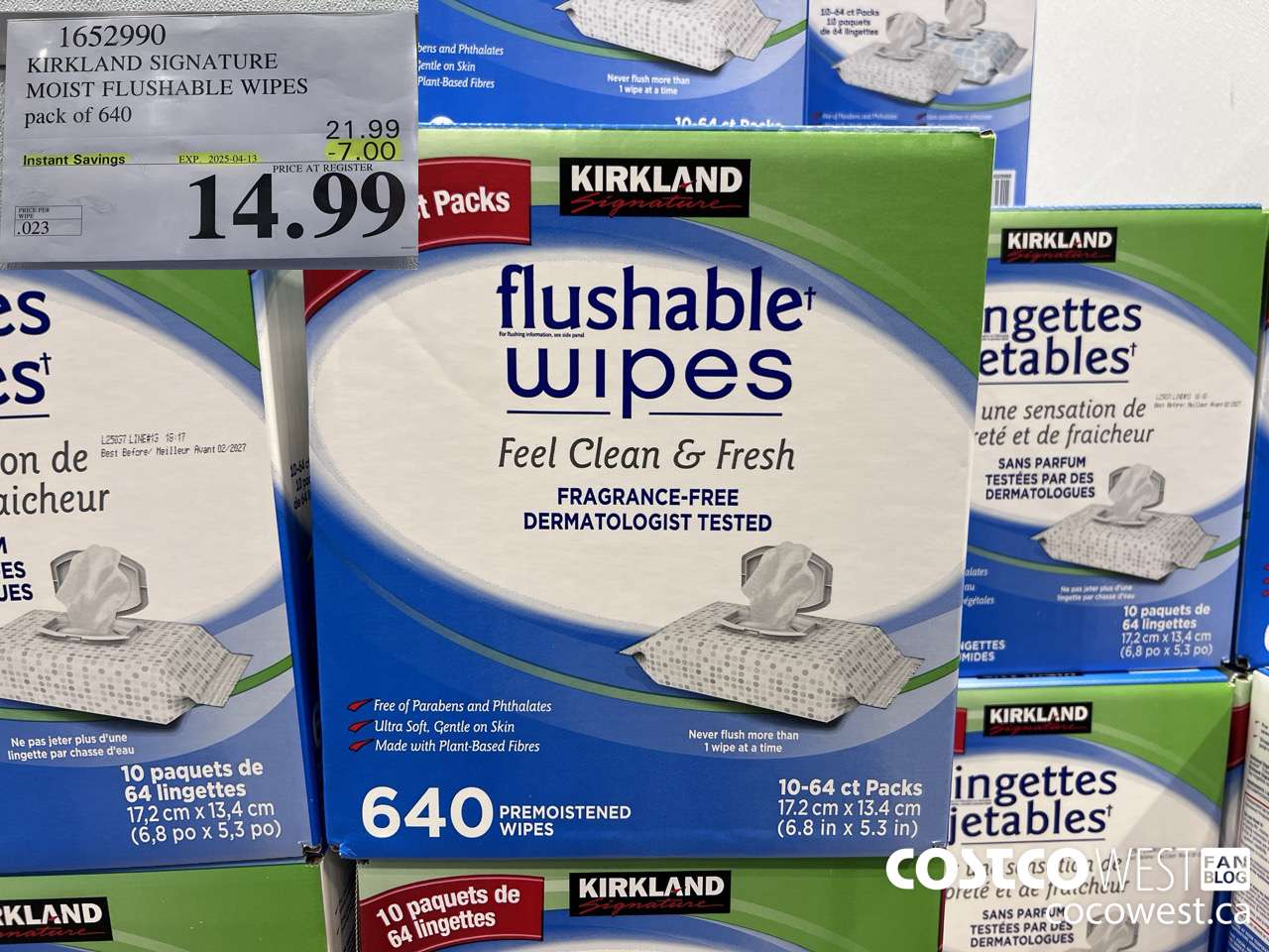 1652990 KIRKLAND SIGNATURE MOIST FLUSHABLE WIPES PACK OF 640 ($7.00 INSTANT SAVINGS EXPIRES ON 2025-04-13) $14.99