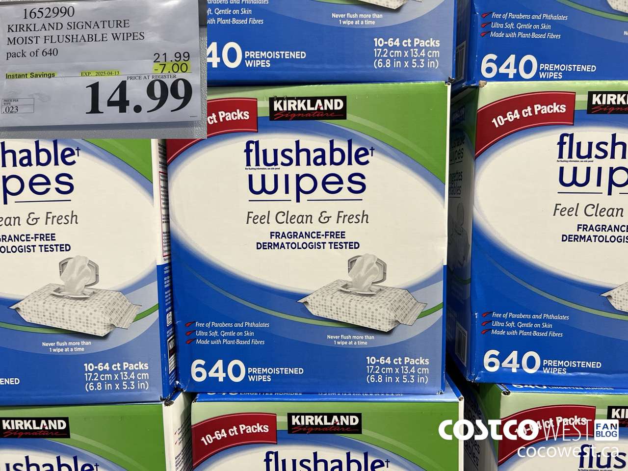 1652990 KIRKLAND SIGNATURE MOIST FLUSHABLE WIPES PACK OF 640 ($7.00 INSTANT SAVINGS EXPIRES ON 2025-04-13) $14.99