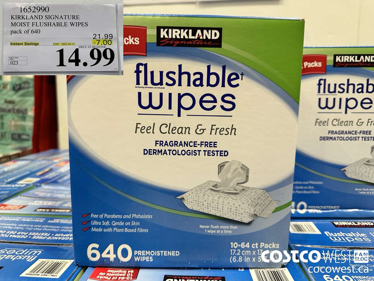 1652990 KIRKLAND SIGNATURE MOIST FLUSHABLE WIPES PACK OF 640 ($7.00 INSTANT SAVINGS EXPIRES ON 2025-04-13) $14.99