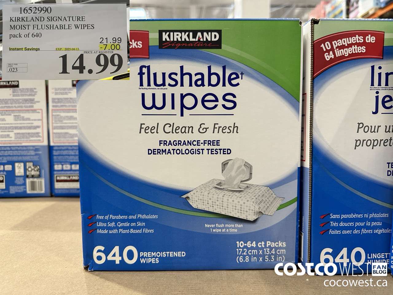 1652990 KIRKLAND SIGNATURE MOIST FLUSHABLE WIPES PACK OF 640 ($7.00 INSTANT SAVINGS EXPIRES ON 2025-04-13) $14.99