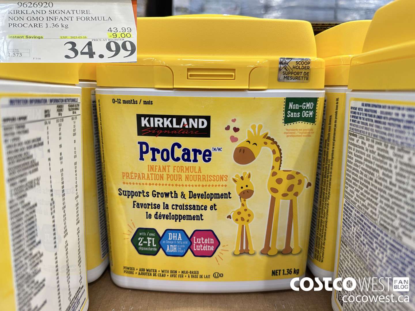 9626920 KIRKLAND SIGNATURE NON GMO INFANT FORMULA PROCARE 1.36KG ($9.00 INSTANT SAVINGS EXPIRES ON 2025-03-16) $34.99