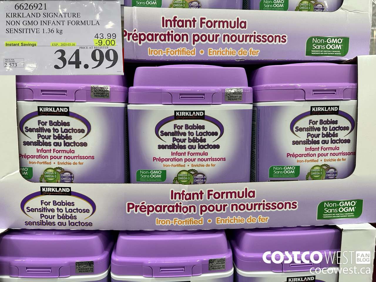 6626921 KIRKLAND SIGNATURE NON GMO INFANT FORMULA SENSITIVE 1.36 kg ($9.00 INSTANT SAVINGS EXPIRES ON 2025-03-16) $34.99