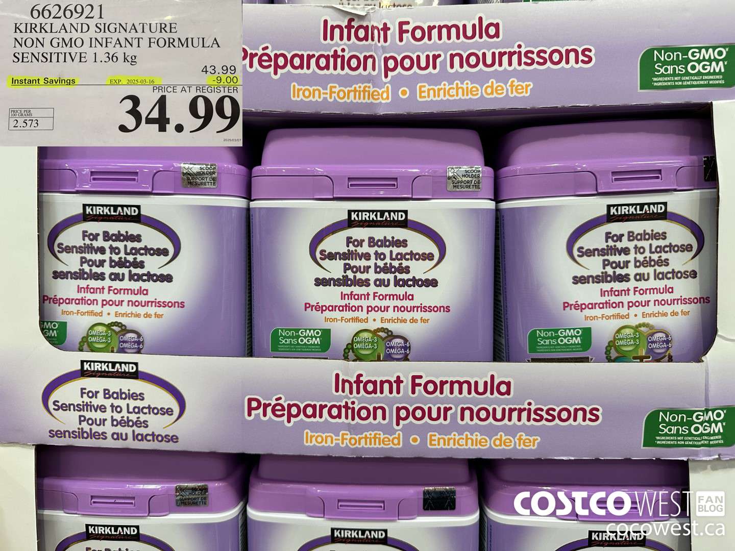 6626921 KIRKLAND SIGNATURE NON GMO INFANT FORMULA SENSITIVE 1.36 kg ($9.00 INSTANT SAVINGS EXPIRES ON 2025-03-16) $34.99