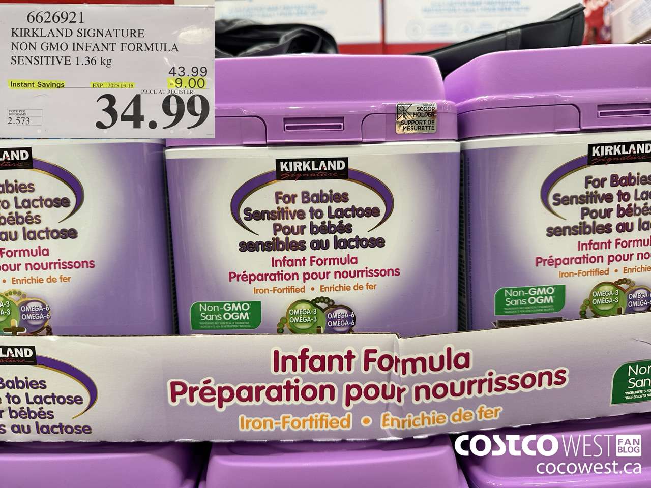6626921 KIRKLAND SIGNATURE NON GMO INFANT FORMULA SENSITIVE 1.36 kg ($9.00 INSTANT SAVINGS EXPIRES ON 2025-03-16) $34.99