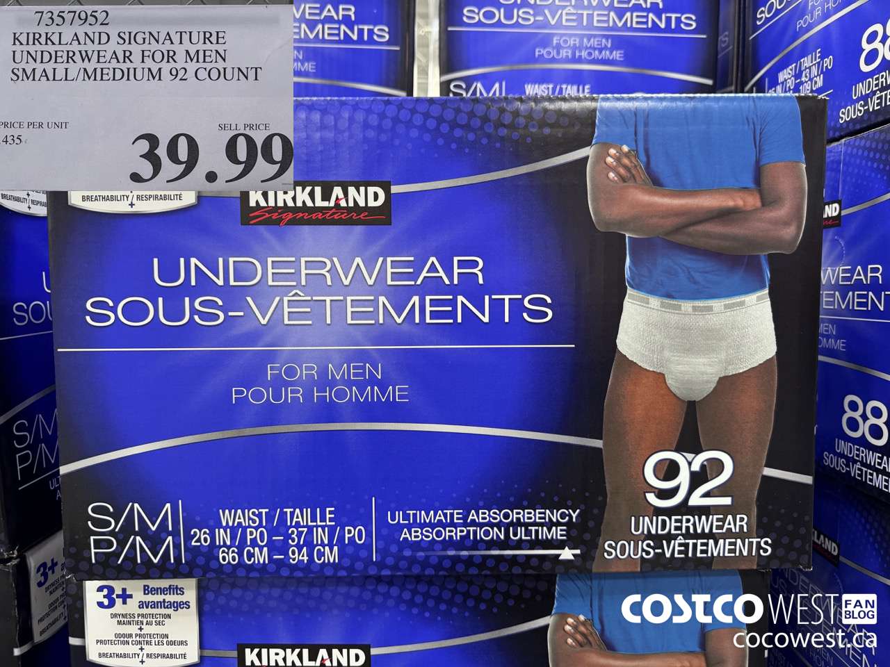 7357952 KIRKLAND SIGNATURE PROTECTIVE UNDERWEAR MEN S/M 92 COUNT $39.99