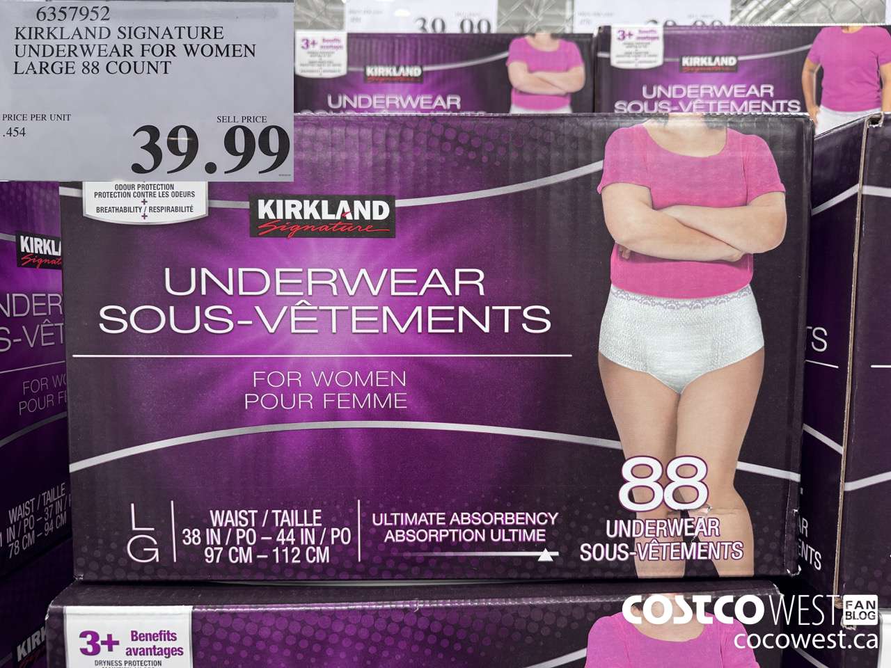 6357952 KIRKLAND SIGNATURE PROTECTIVE UNDERWEAR WOMEN LG 88 COUNT $39.99