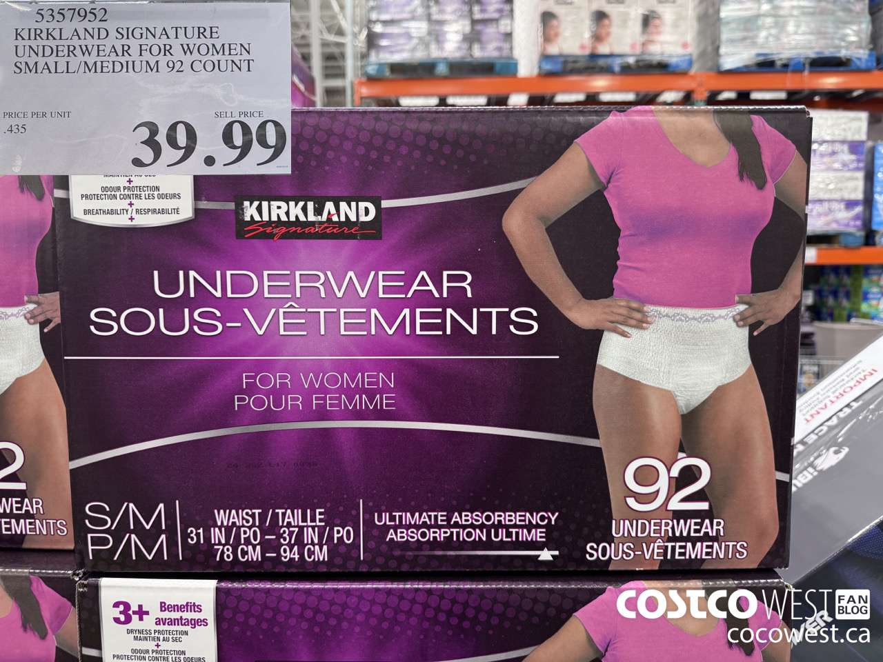 5357952 KIRKLAND SIGNATURE PROTECTIVE UNDERWEAR WOMEN S/M 92 COUNT $39.99