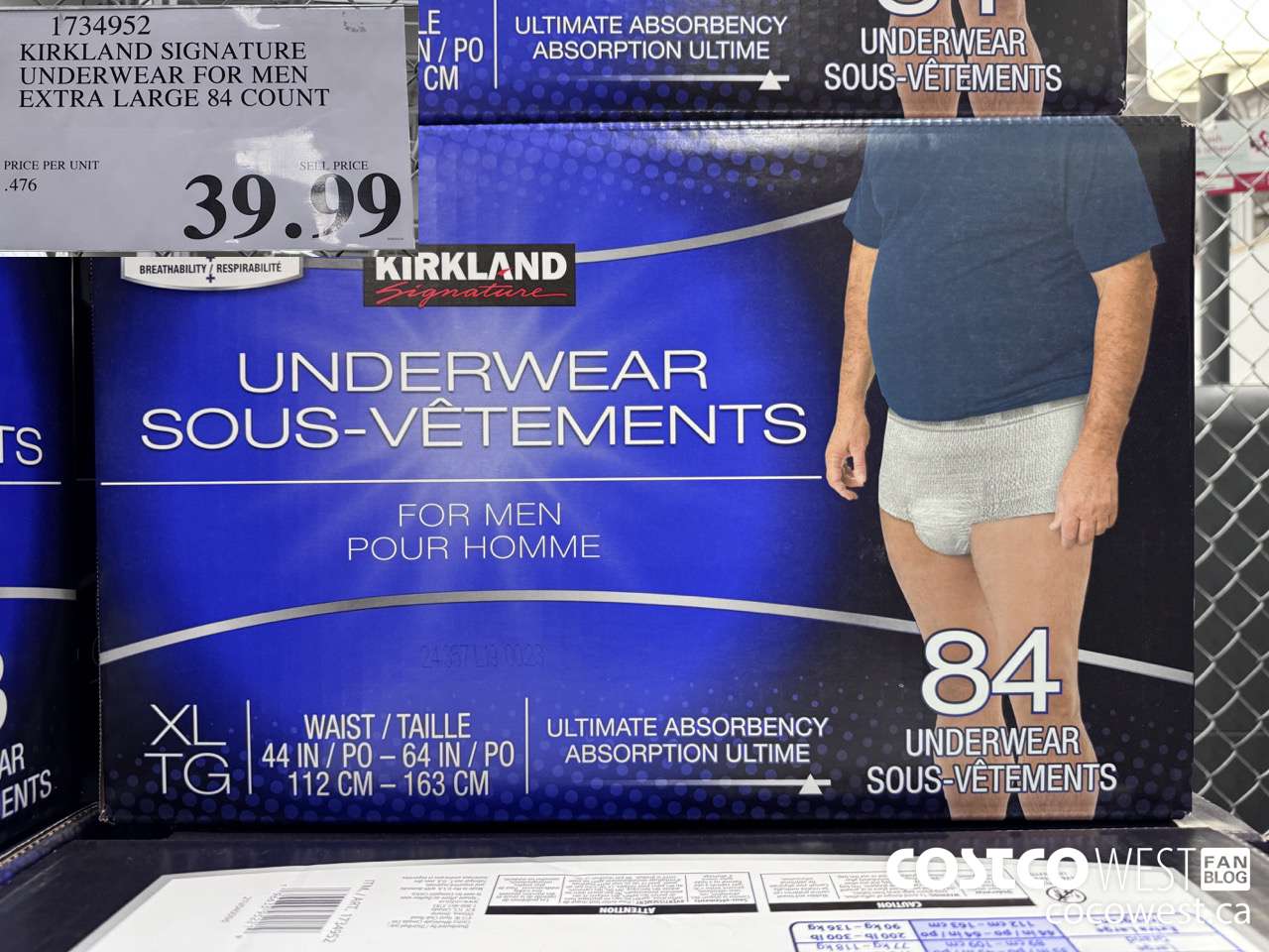 1734952 KIRKLAND SIGNATURE UNDERWEAR FOR MEN EXTRA LARGE 84 COUNT $39.99