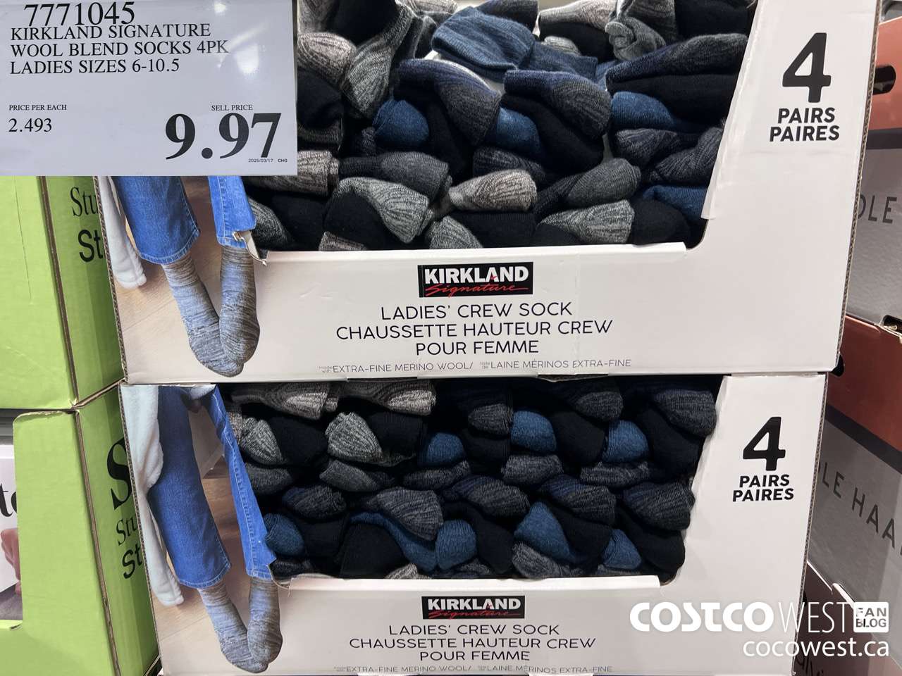 7771045 KIRKLAND SIGNATURE WOOL BLEND SOCK 4PK LADIES SIZES 6-10.5 $9.97