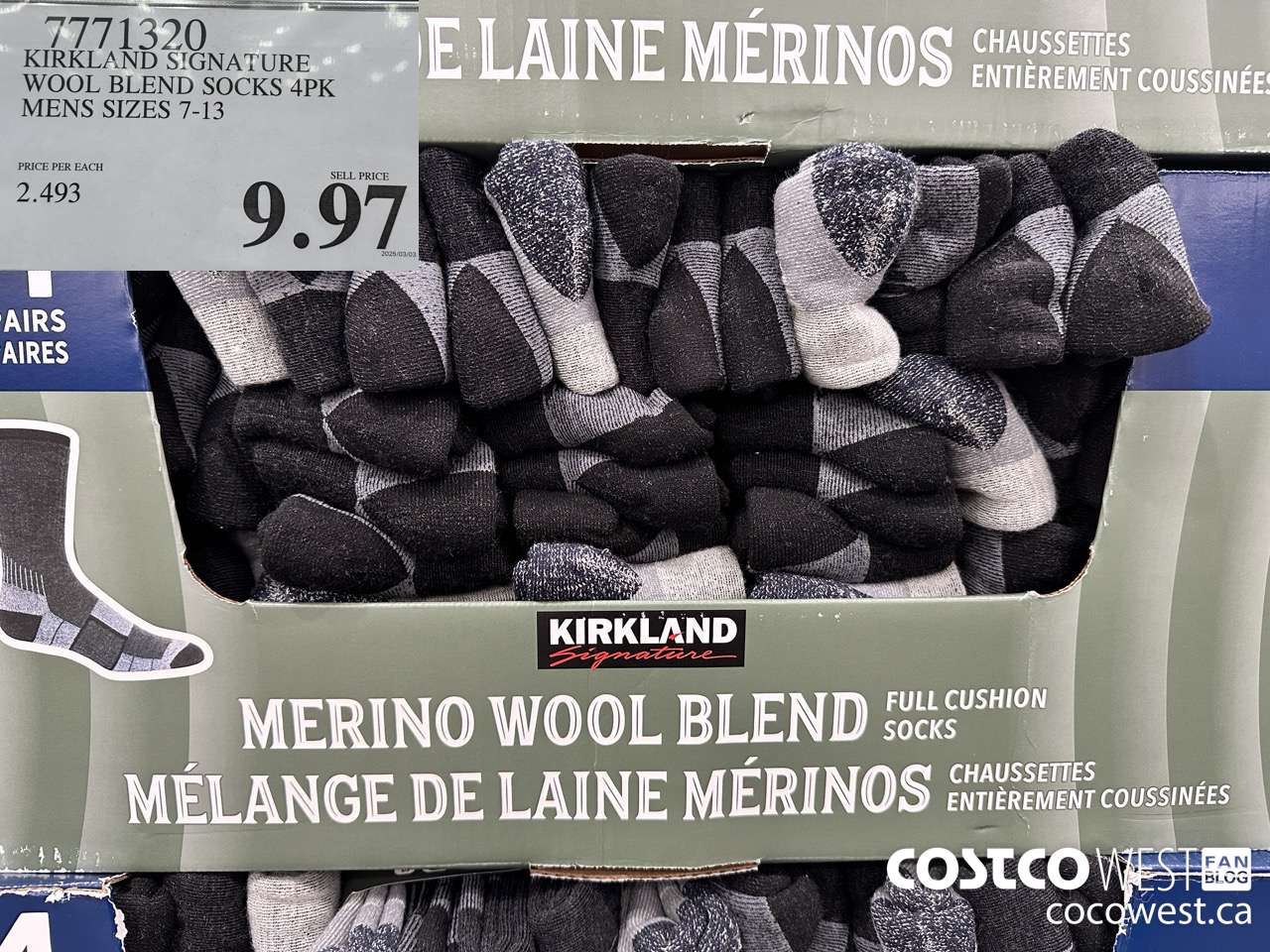 7771320 KIRKLAND SIGNATURE WOOL BLEND SOCK 4PK MENS SIZES 7-13 $9.97