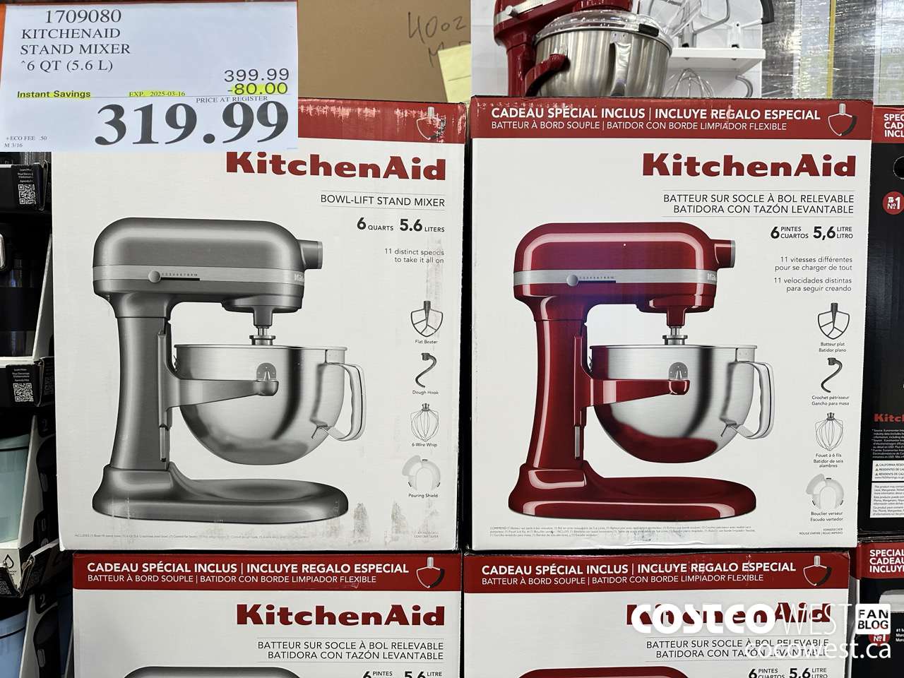 1709080 KITCHENAID STAND MIXER 6QT (5.6L) ($80.00 INSTANT SAVINGS EXPIRES ON 2025-03-16) $319.99