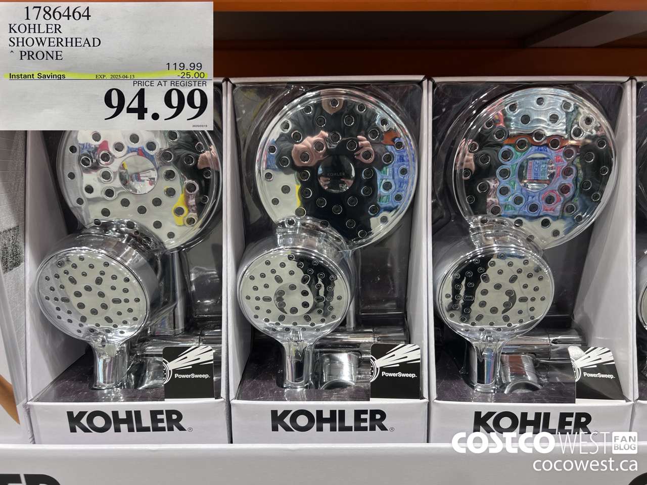 1786464 KOHLER SHOWERHEAD PRONE ($25.00 INSTANT SAVINGS EXPIRES ON 2025-04-13) $94.99