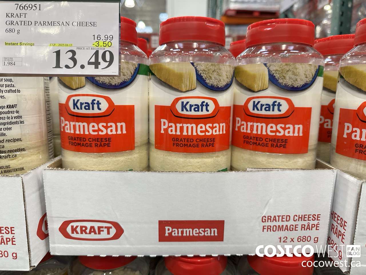 766951 KRAFT PARMESAN CHEESE 680 g ($3.50 INSTANT SAVINGS EXPIRES ON 2025-04-13) $13.49