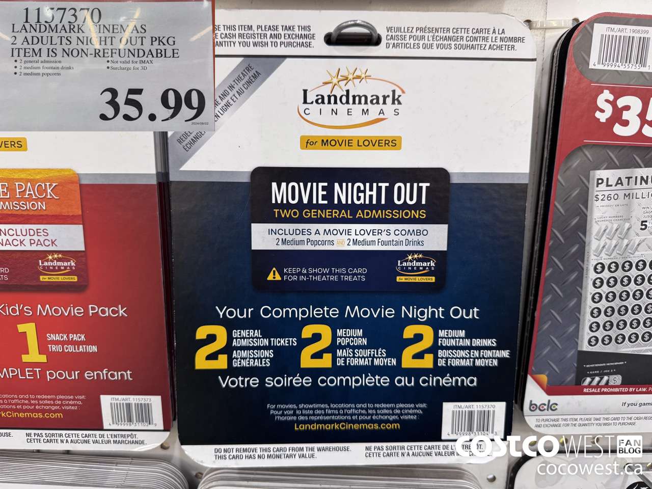 1157370 LANDMARK CINEMAS NIGHT OUT PACKAGE 2 ADULTS MOVIE PACKAGE $35.99