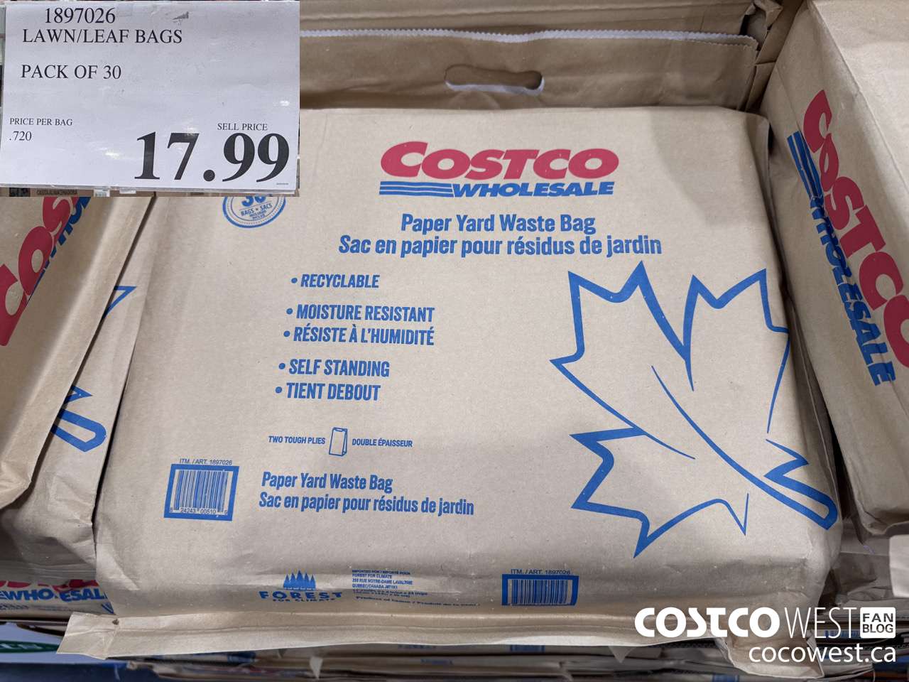 1897026 LAWN/LEAF BAGS PACK OF 30 $17.99