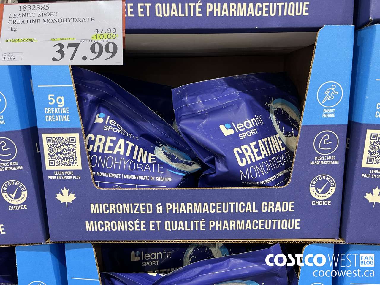 1832385 LEANFIT SPORT CREATINE MONOHYDRATE 1KG ($10.00 INSTANT SAVINGS EXPIRES ON 2025-04-13) $37.99