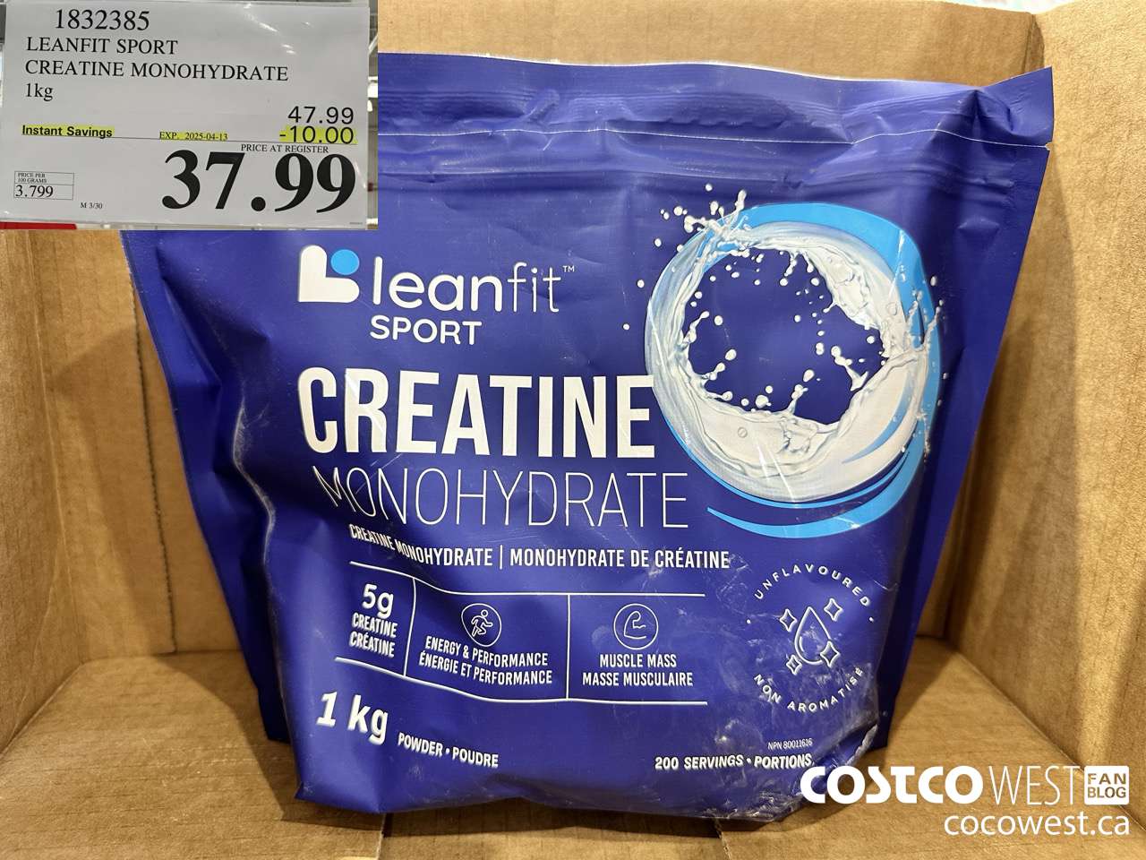 1832385 LEANFIT SPORT CREATINE MONOHYDRATE 1KG ($10.00 INSTANT SAVINGS EXPIRES ON 2025-04-13) $37.99