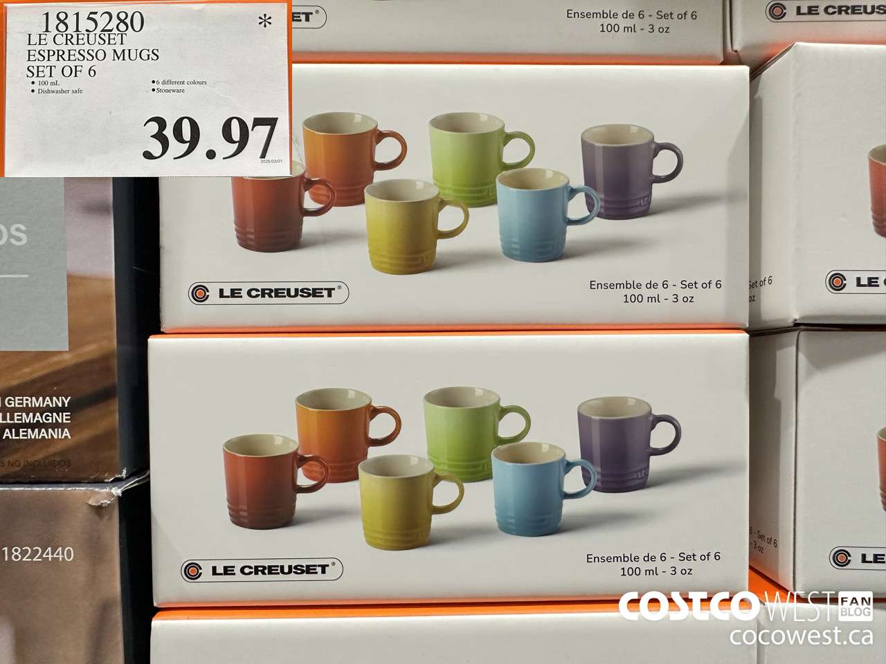 1815280 LE CREUSET ESPRESSO MUGS SET OF 6 $39.97