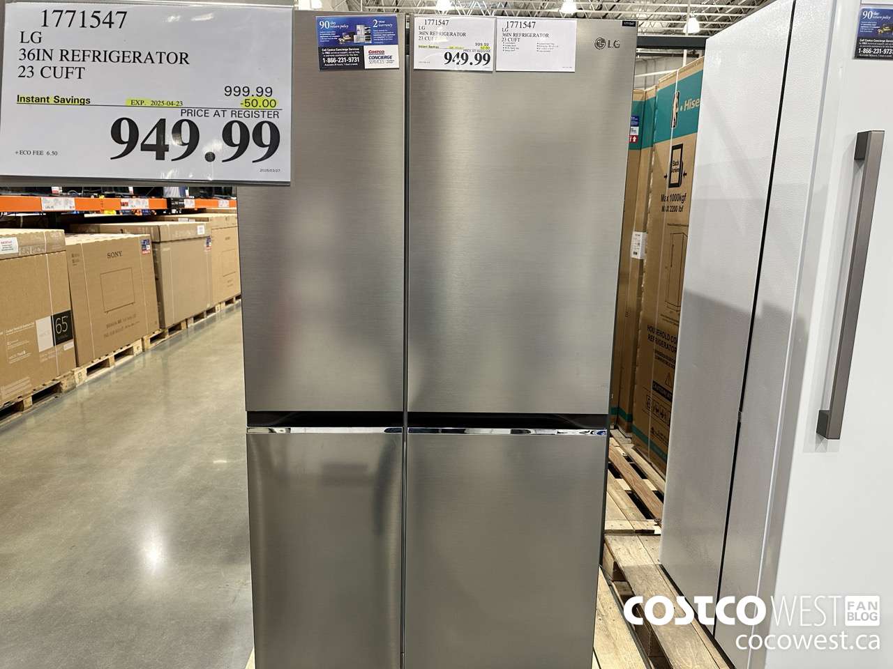 1771547 LG 36IN REFRIGERATOR 23 CUFT ($50.00 INSTANT SAVINGS EXPIRES ON 2025-04-23) $949.99