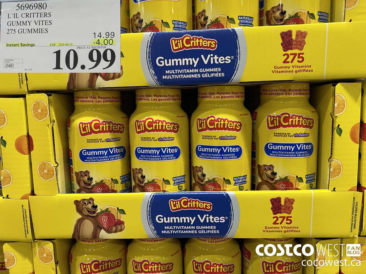 5696980 L'IL CRITTERS GUMMY VITES 275 GUMMIES ($4.00 INSTANT SAVINGS EXPIRES ON 2025-04-13) $10.99