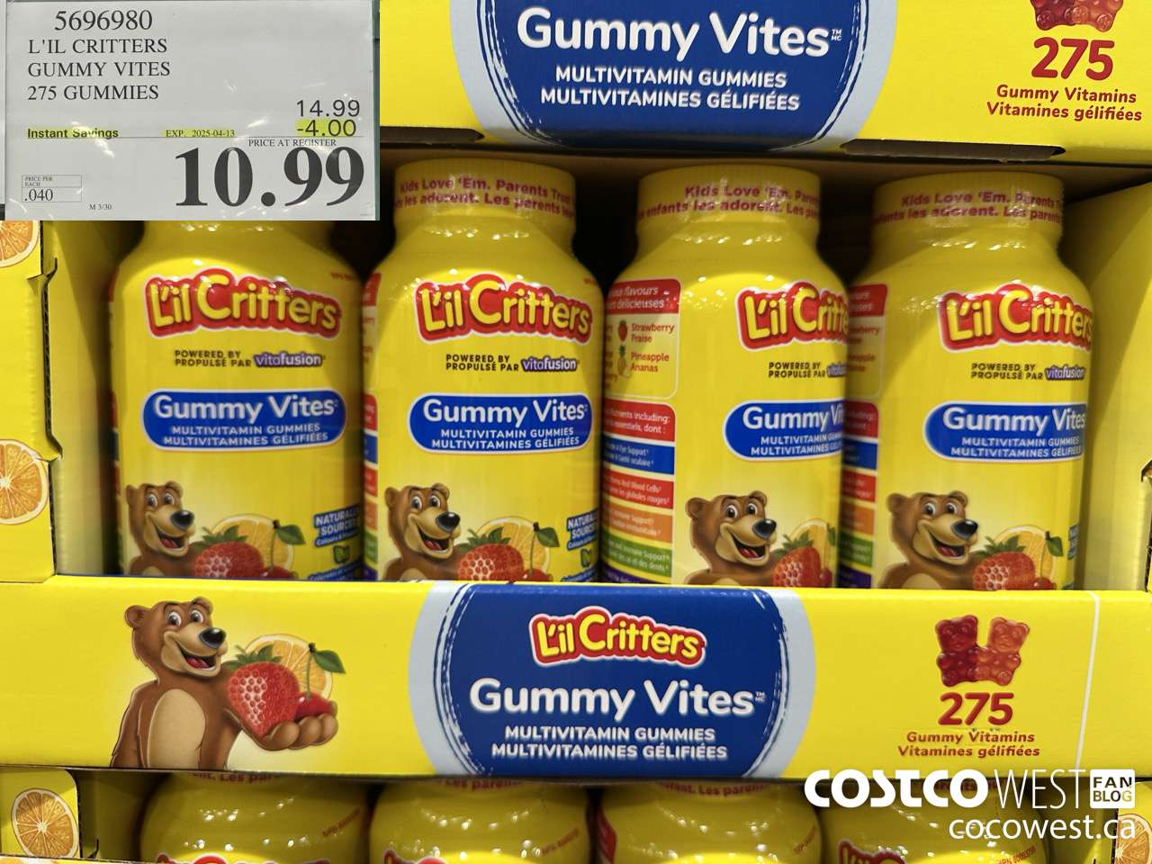 5696980 L'IL CRITTERS GUMMY VITES 275 GUMMIES ($4.00 INSTANT SAVINGS EXPIRES ON 2025-04-13) $10.99