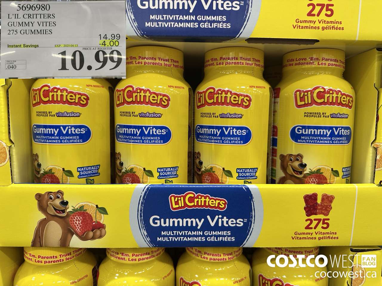 5696980 L'IL CRITTERS GUMMY VITES 275 GUMMIES ($4.00 INSTANT SAVINGS EXPIRES ON 2025-04-13) $10.99