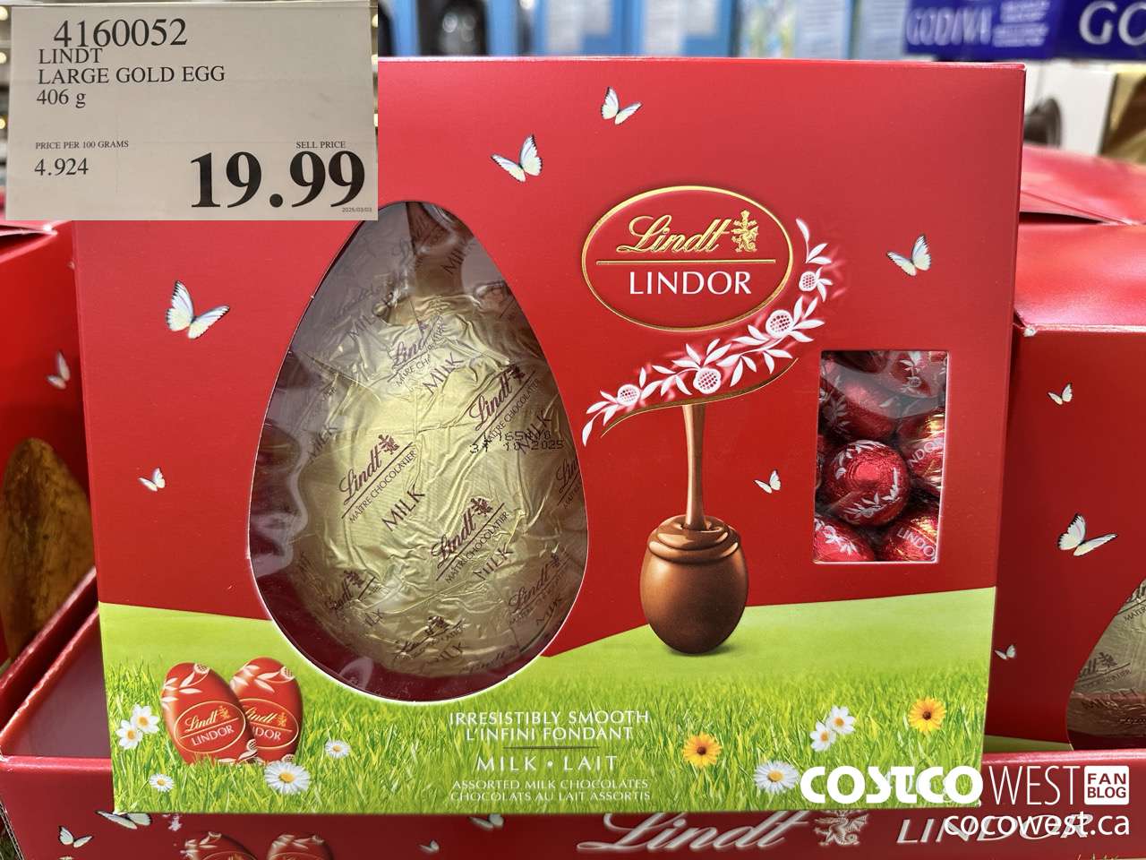 4160052 LINDT LARGE GOLD EGG 406G $19.99