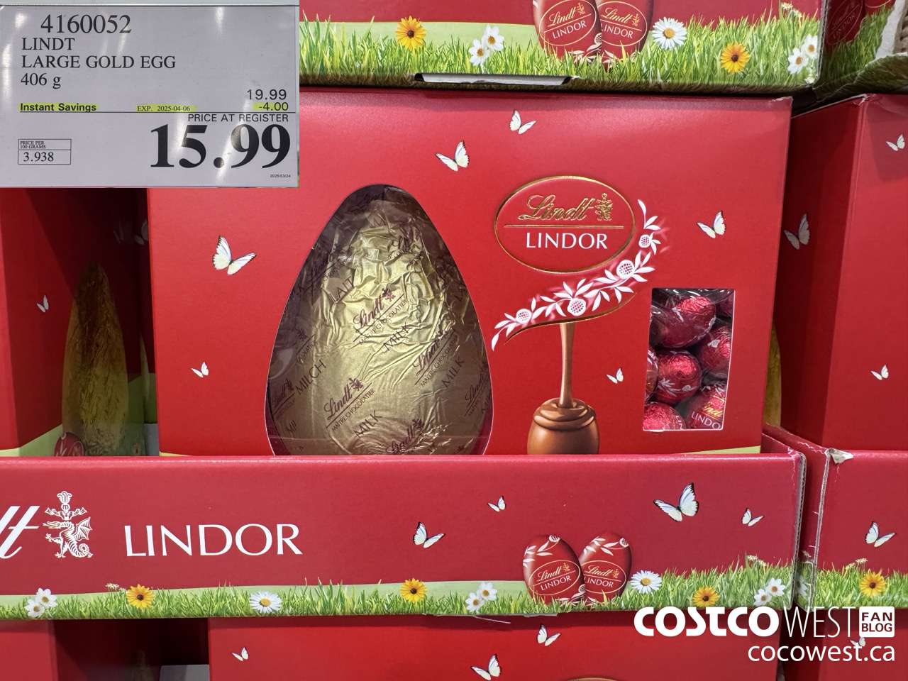 4160052 LINDT LARGE GOLD EGG 406G ($4.00 INSTANT SAVINGS EXPIRES ON 2025-04-06) $15.99