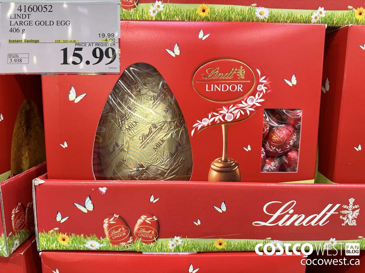 4160052 LINDT LARGE GOLD EGG 406G ($4.00 INSTANT SAVINGS EXPIRES ON 2025-04-06) $15.99