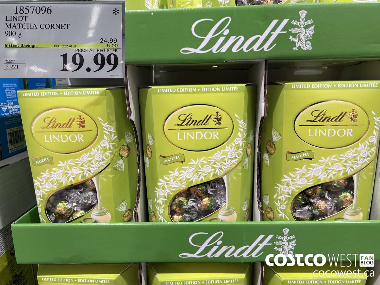 1857096 LINDT MATCHA CORNET 900G ($5.00 INSTANT SAVINGS EXPIRES ON 2025-03-23) $19.99