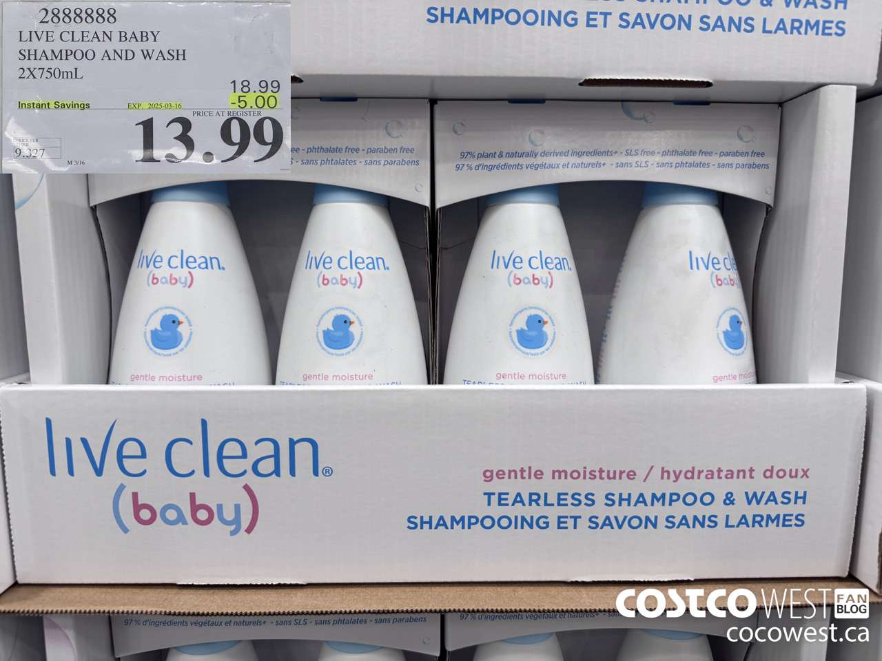 2888888 LIVE CLEAN BABY TEARLESS SHAMPOO AND WASH 2 X 750 ML ($5.00 INSTANT SAVINGS EXPIRES ON 2025-03-16) $13.99