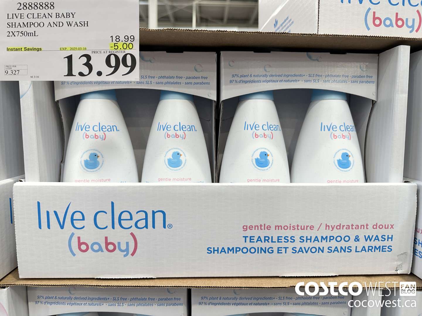 2888888 LIVE CLEAN BABY TEARLESS SHAMPOO AND WASH 2 X 750 ML ($5.00 INSTANT SAVINGS EXPIRES ON 2025-03-16) $13.99