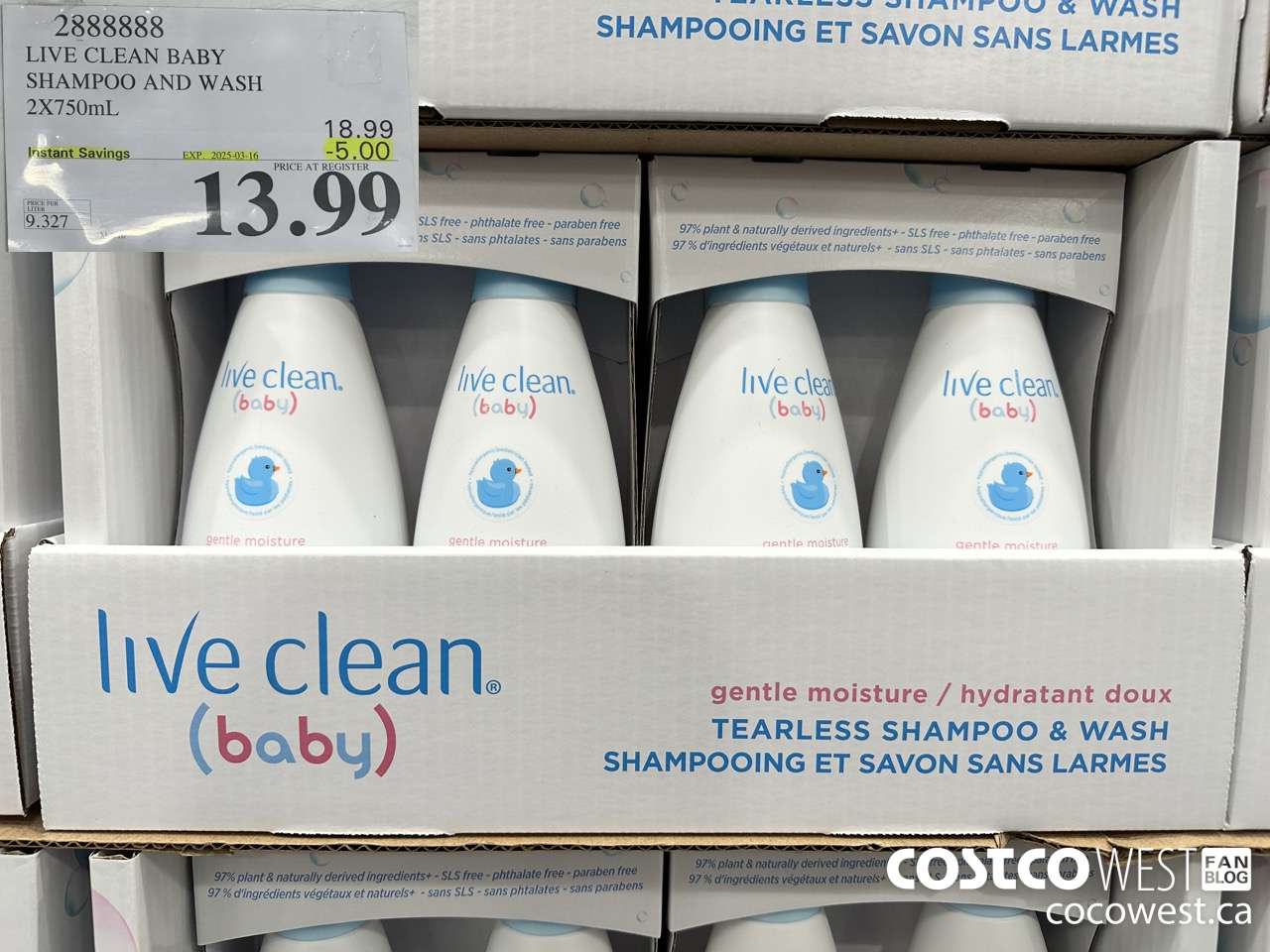 2888888 LIVE CLEAN BABY TEARLESS SHAMPOO AND WASH 2 X 750 ML ($5.00 INSTANT SAVINGS EXPIRES ON 2025-03-16) $13.99